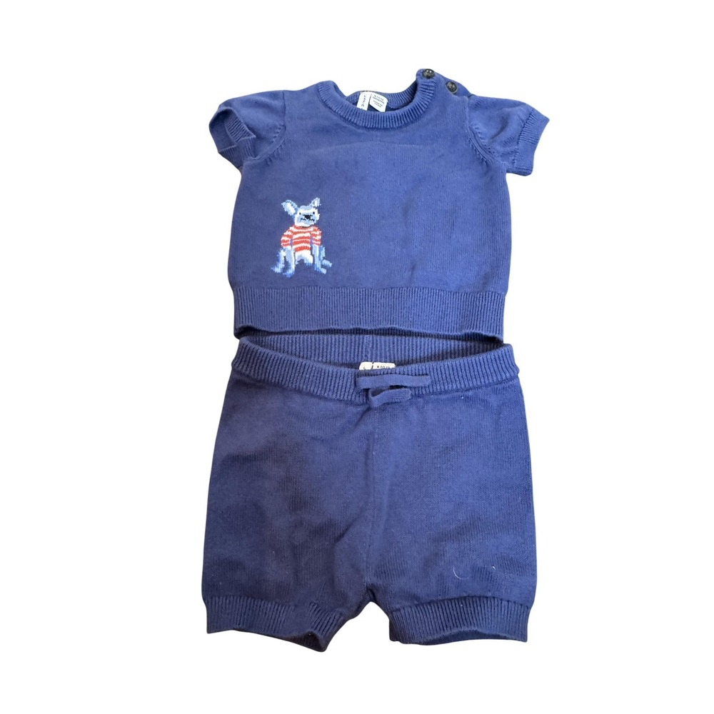 Janie And Jack Short Sleeve Sweater Shorts‎ Set Baby Boys 6-12M Blue Dog Outfit